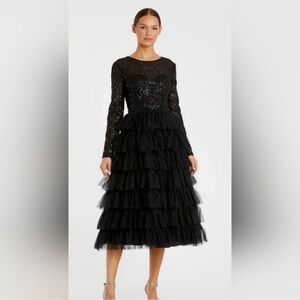 Sequined Layered Tulle A-Line Cocktail Dress
